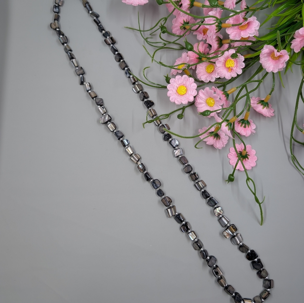 Grey Abalone Shell Bead Handmade Vintage Strand Necklace